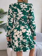 Feminine Lilac Ruffled Printed Long Sleeve Dress Summer Cute Midi Dress