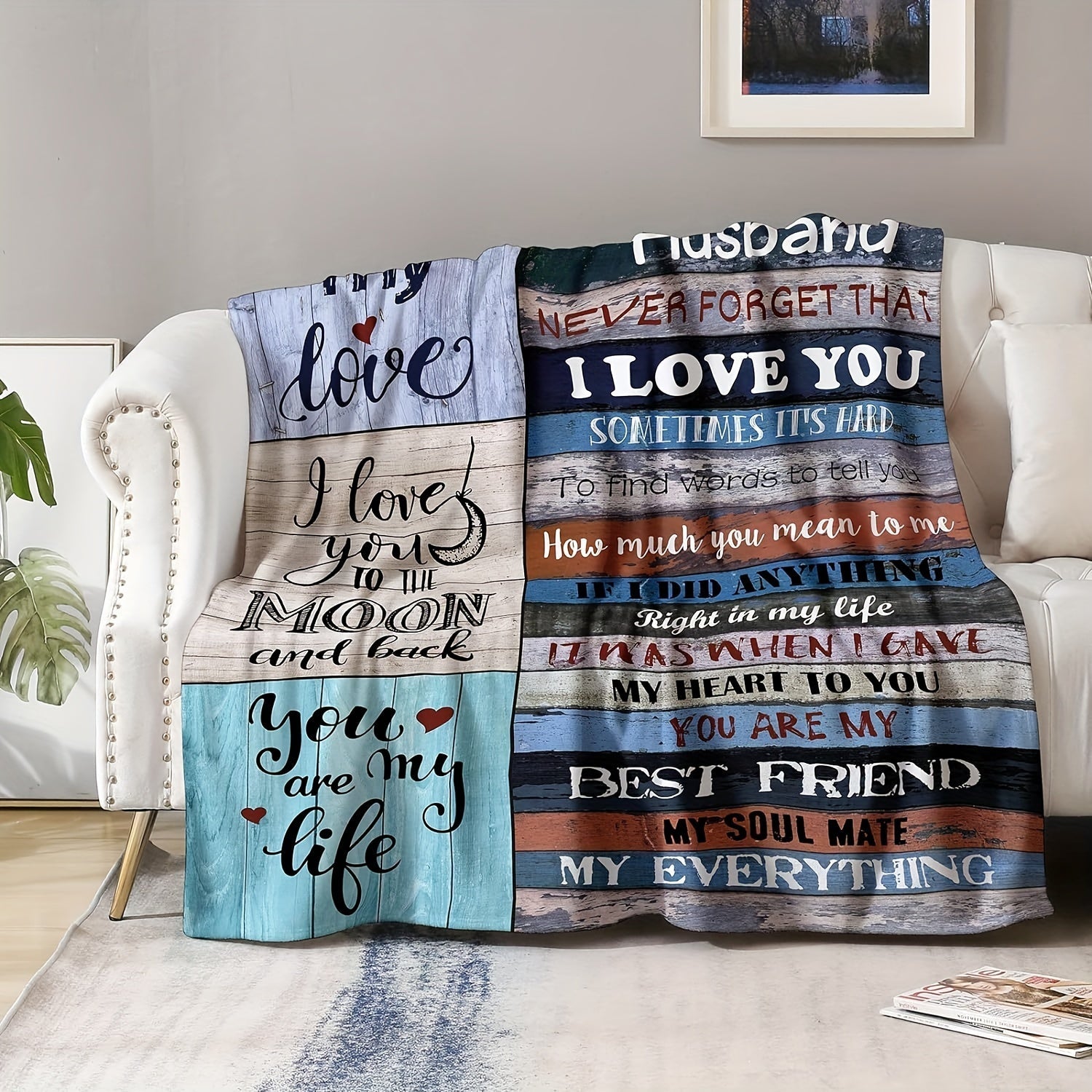 1pc Gift For Husband Throw Blanket, Fleece Blanket For Man's Birthday Gift, Anniversary Romantic Gift, Wife's Husband Gift, Flannel Lightweight Soft Blanket, For My Husband's Bed Sofa Lootquake LLC