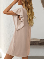 Ruffled Round Neck Short Sleeve Dress Feminine Simple Classic Dress Breathable And Comfy Dress Stevvex