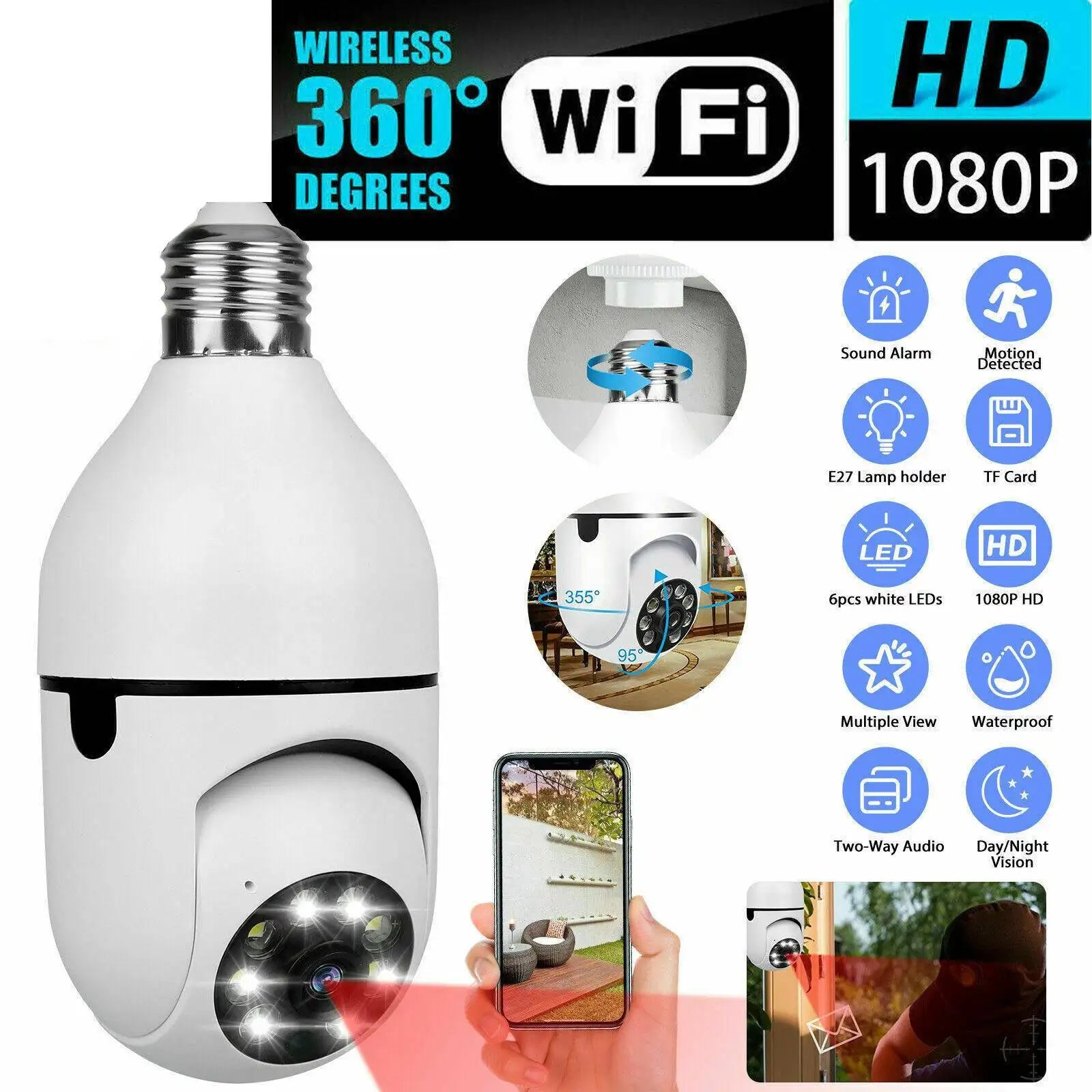 IR E27 Light Bulb Camera 1080P HD Wireless Wifi Smart Home Security Camera - SJB-DIAMOND ELITES