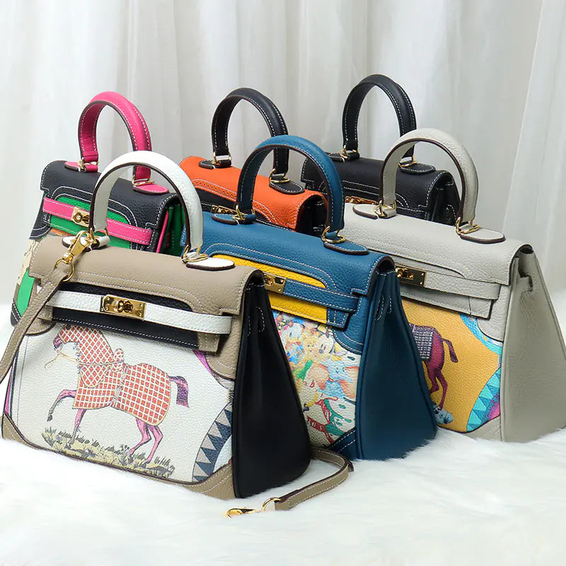 Custom Graffiti Lace Platinum Genuine Leather Handbag Pi-Mart