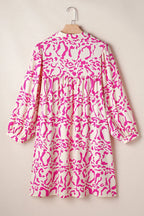 Beautiful Ivory Printed Long Sleeve Mini Dress Elegant & Chic Women's Fashion Dress
