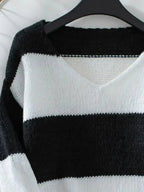 Color Block V-Neck Long Sleeve Sweater - SJB-DIAMOND ELITES