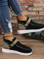 Contrast Round Toe Buckle Sneakers