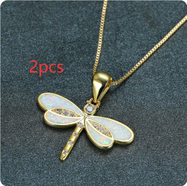Simulated Opal Dragonfly Ladies' Pendant Necklace Pi-Mart