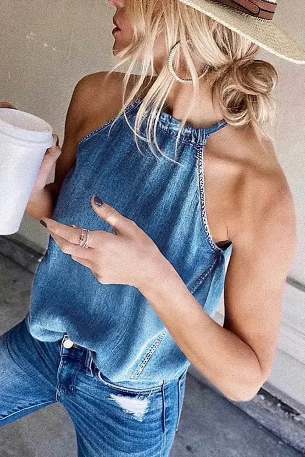 Halter Neck Denim Tank Top - SJB-DIAMOND ELITES