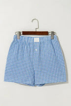 Blue Vintage Gingham Print High Waisted Loose Shorts