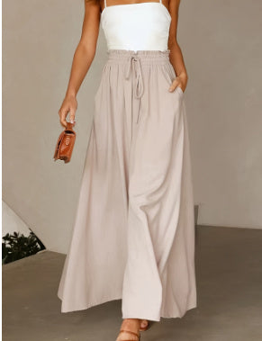 Women's Fashion Wide Leg Elastic Waistband Wide Leg High Waist Long Dress Pants Pi-Mart