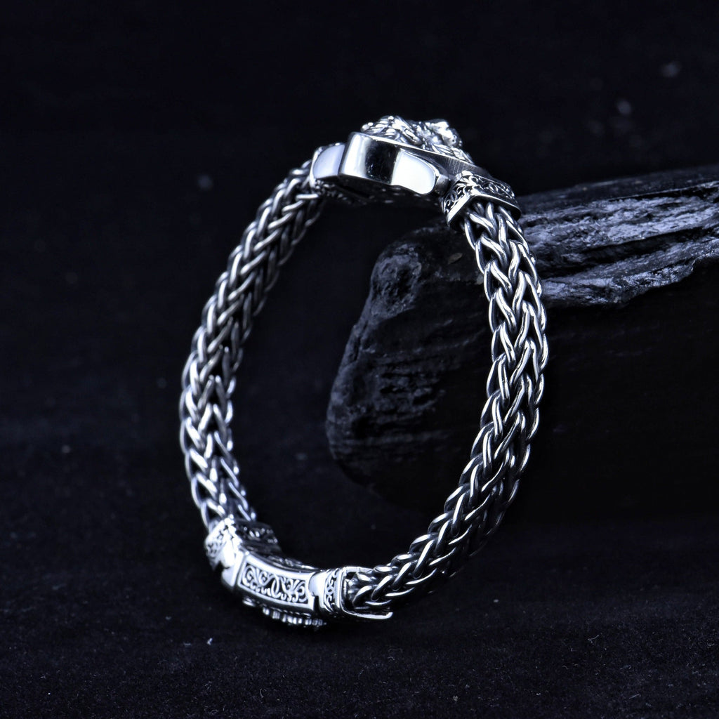 S925 Sterling Silver Vintage Hand-woven Domineering Lion Bracelet Ethnic Style Pi-Mart