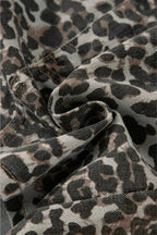 Khaki Allover Leopard Print Denim Mini Skirt