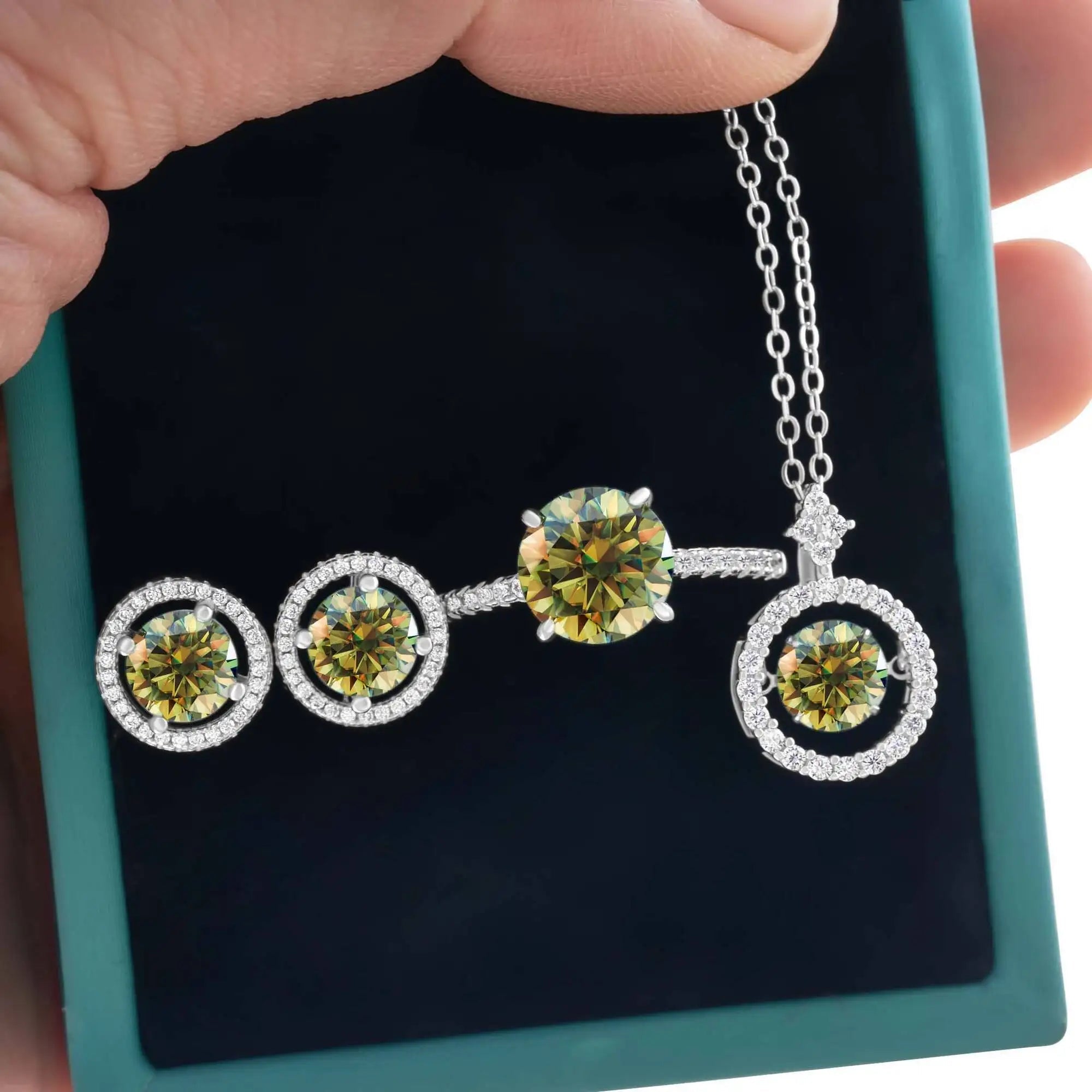 4Ct D Color Moissanite 925 Sterling Jewelry Set Ring Necklace Earrings BandsCo Straps