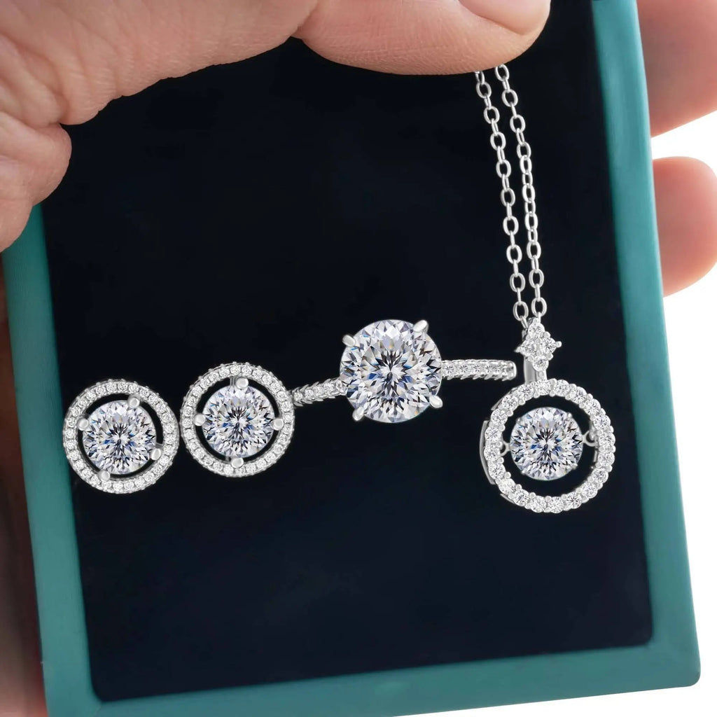 4Ct D Color Moissanite 925 Sterling Jewelry Set Ring Necklace Earrings BandsCo Straps