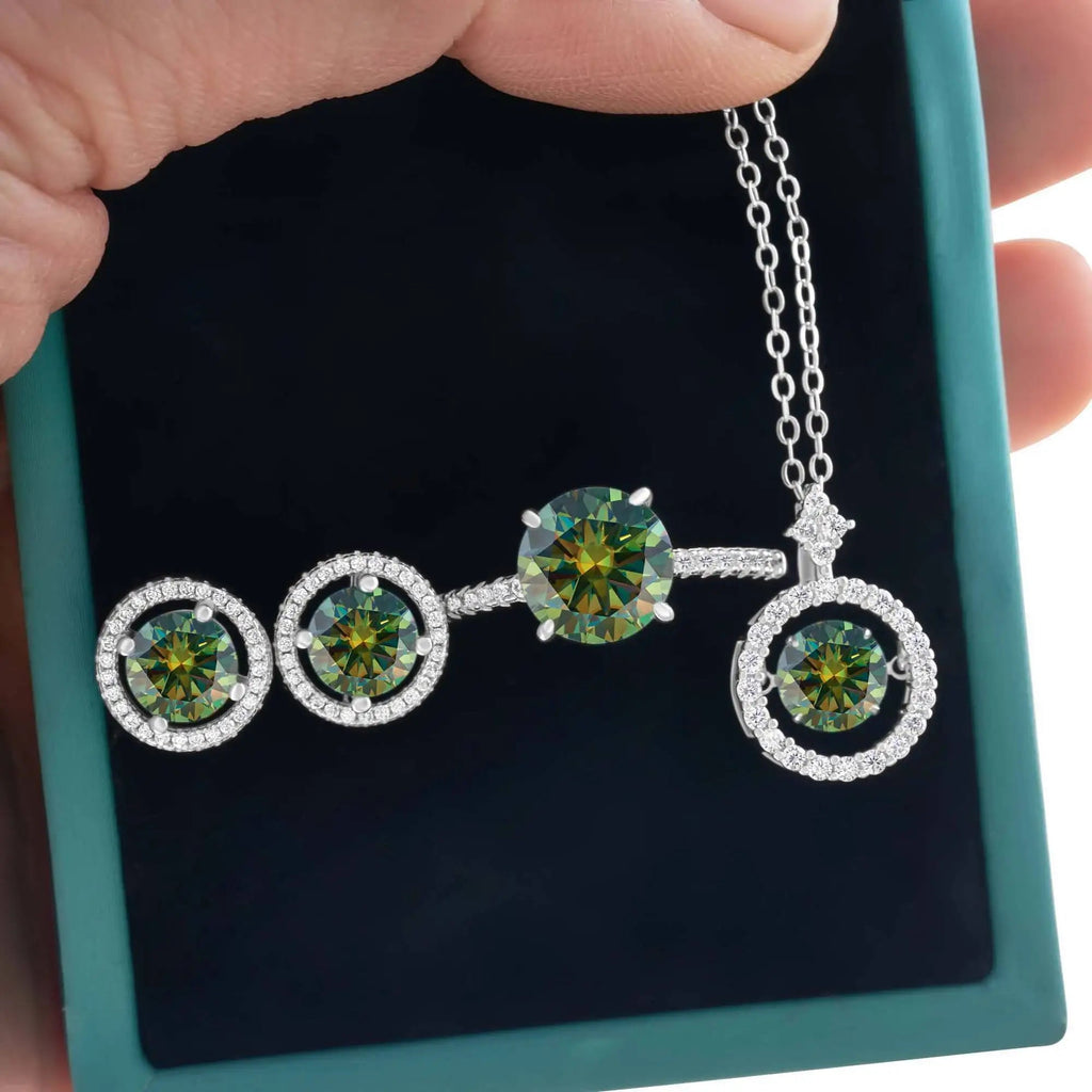 4Ct D Color Moissanite 925 Sterling Jewelry Set Ring Necklace Earrings BandsCo Straps