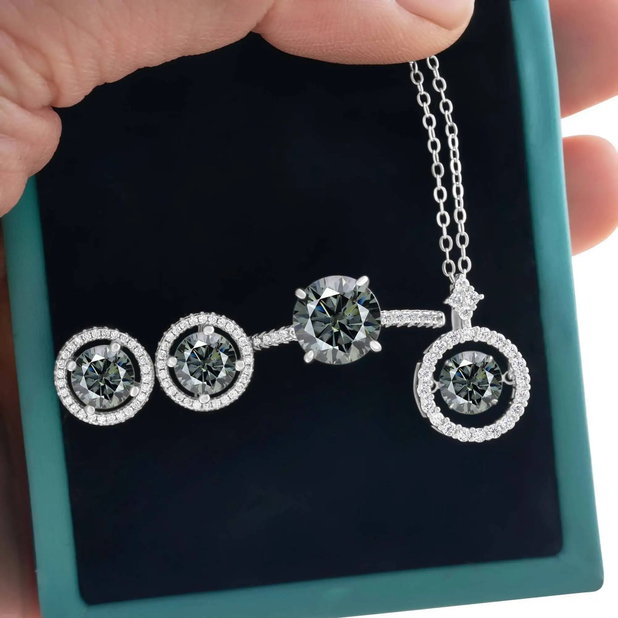 4Ct D Color Moissanite 925 Sterling Jewelry Set Ring Necklace Earrings BandsCo Straps