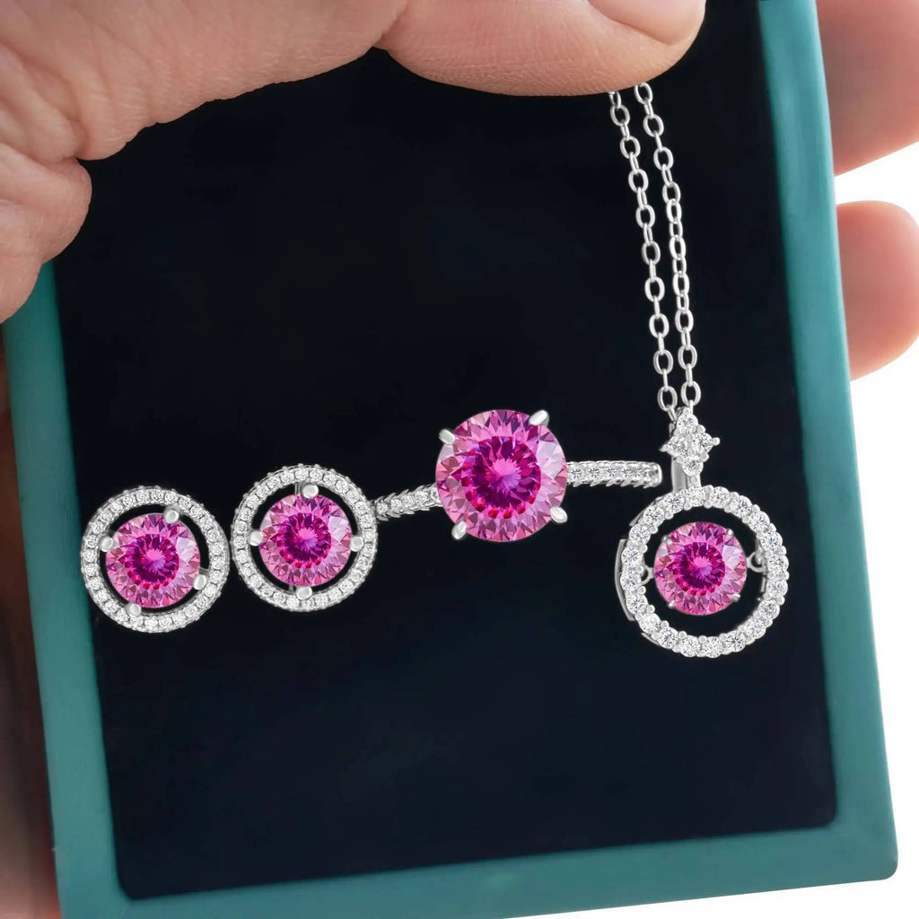 4Ct D Color Moissanite 925 Sterling Jewelry Set Ring Necklace Earrings BandsCo Straps