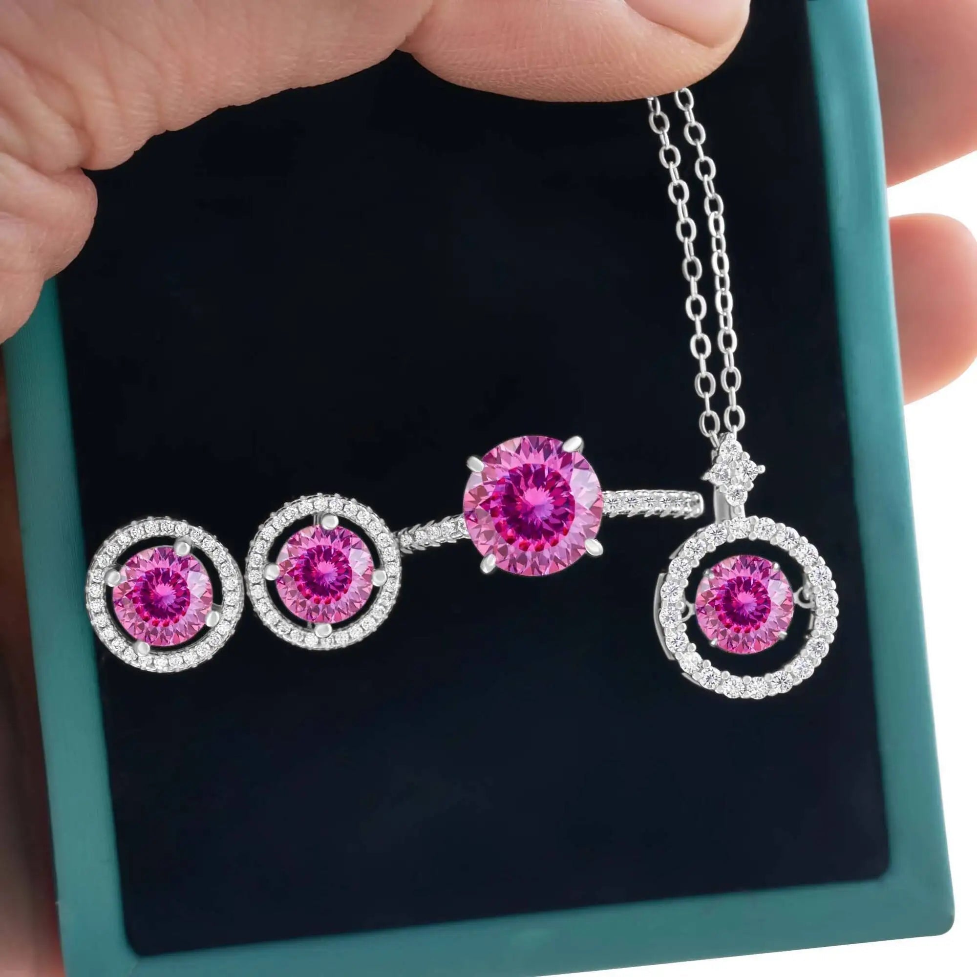 4Ct D Color Moissanite 925 Sterling Jewelry Set Ring Necklace Earrings BandsCo Straps