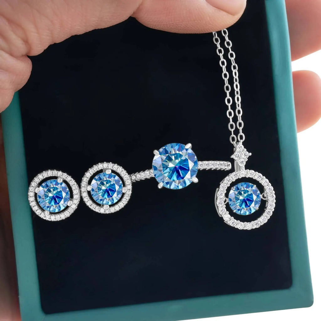 4Ct D Color Moissanite 925 Sterling Jewelry Set Ring Necklace Earrings BandsCo Straps