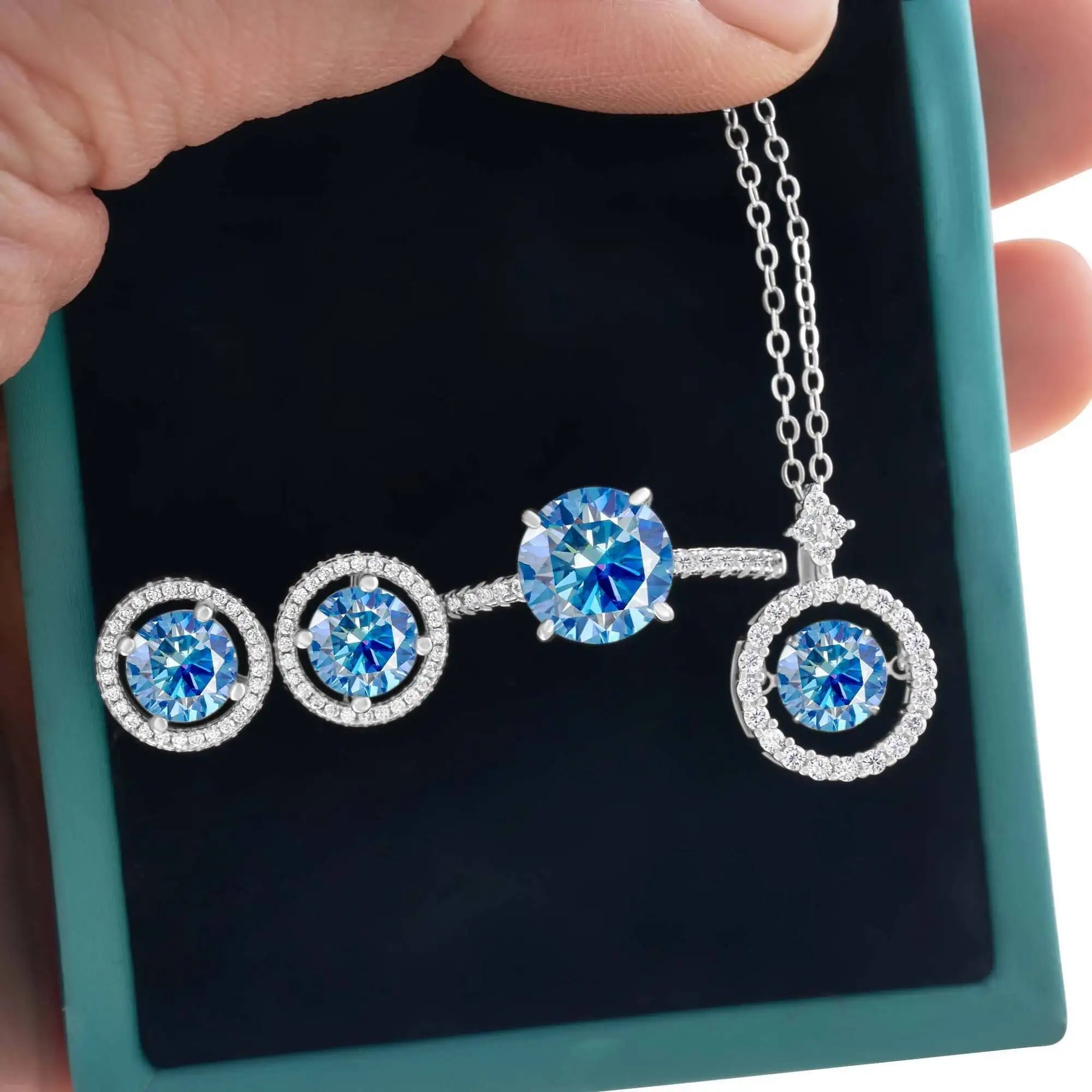 4Ct D Color Moissanite 925 Sterling Jewelry Set Ring Necklace Earrings BandsCo Straps