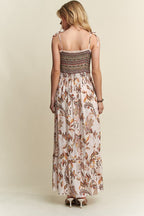 New Summer Smocked Printed Square Neck Tie Shoulder Cami Dress – Trendy, Chic, Feminine, Comfortable, Stylish Summer Dress