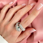 Snake Full Of Diamond Knuckles Emerald Ring Pi-Mart