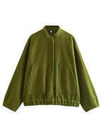 Autumn Casual Full Size Drop Shoulder Snap Down Jacket with Buttoned Front and Pockets Stevvex
