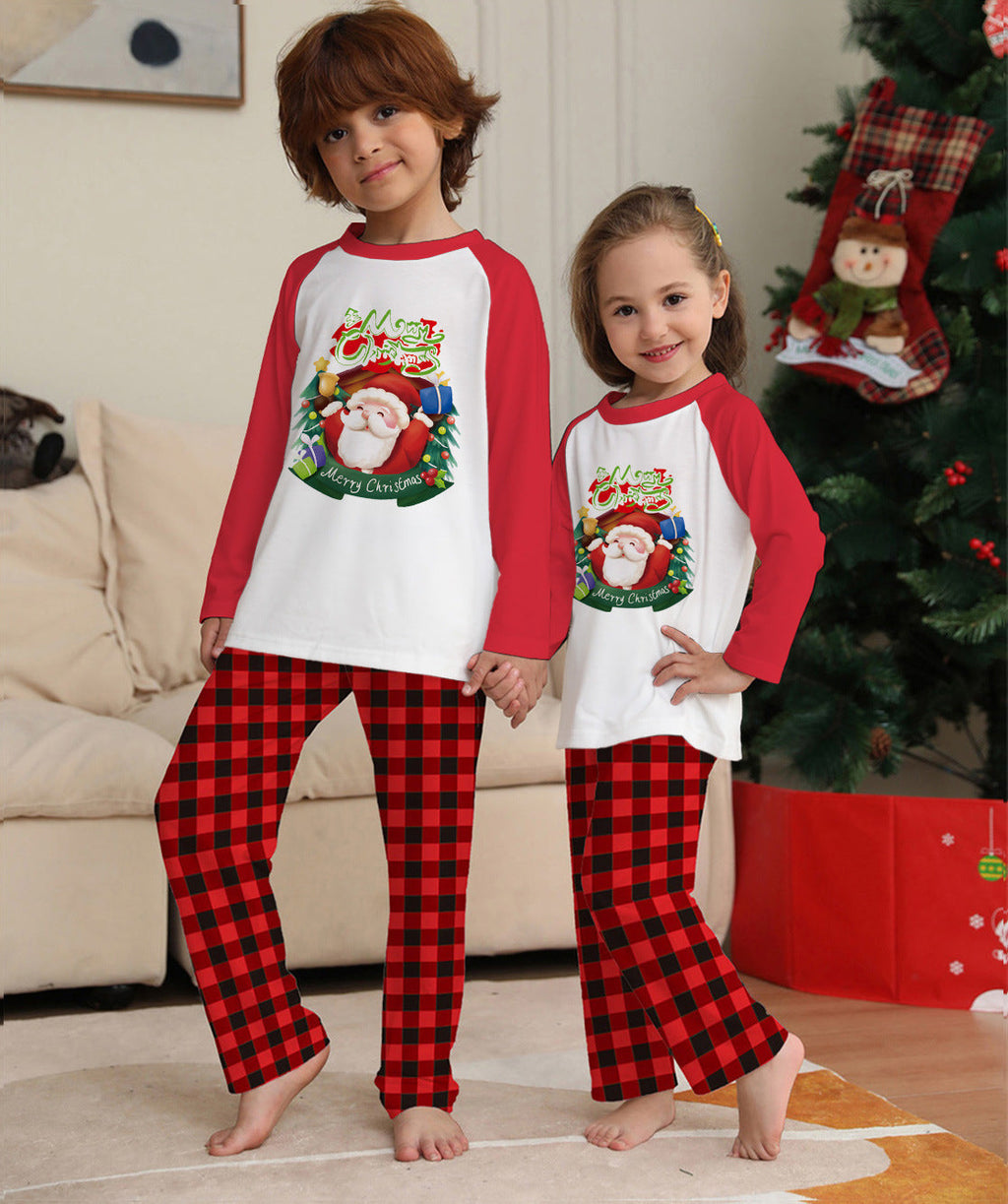 Parent-Child Clothes Set Long Sleeve T-Shirt Plaid Pants Family Matching Pajamas Pi-Mart