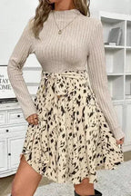 Tied Mock Neck Printed Dress | Long Sleeve Wrap Style | Femstylo