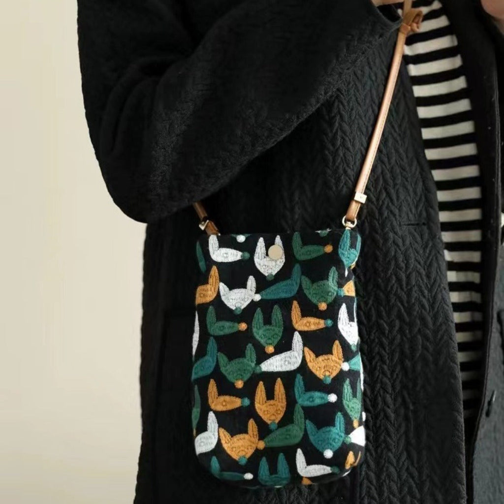 Three-dimensional embroidery crossbody mobile phone bag female, mini mobile phone bag, shoulder small and light phone purse - SJB-DIAMOND ELITES