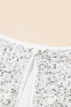 Silvery Sequin Long Sleeve Tie Waist Mini Dress
