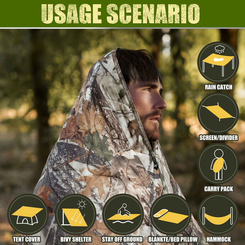 1pc Ultimate Thermal Woobie Blanket - Water-Resistant, Portable, Insulated, Lightweight, Compact, Durable, Easy-to-Carry, Survival Essential for Hiking, Camping, Outdoor Adventures - Includes Compression Carry Bag