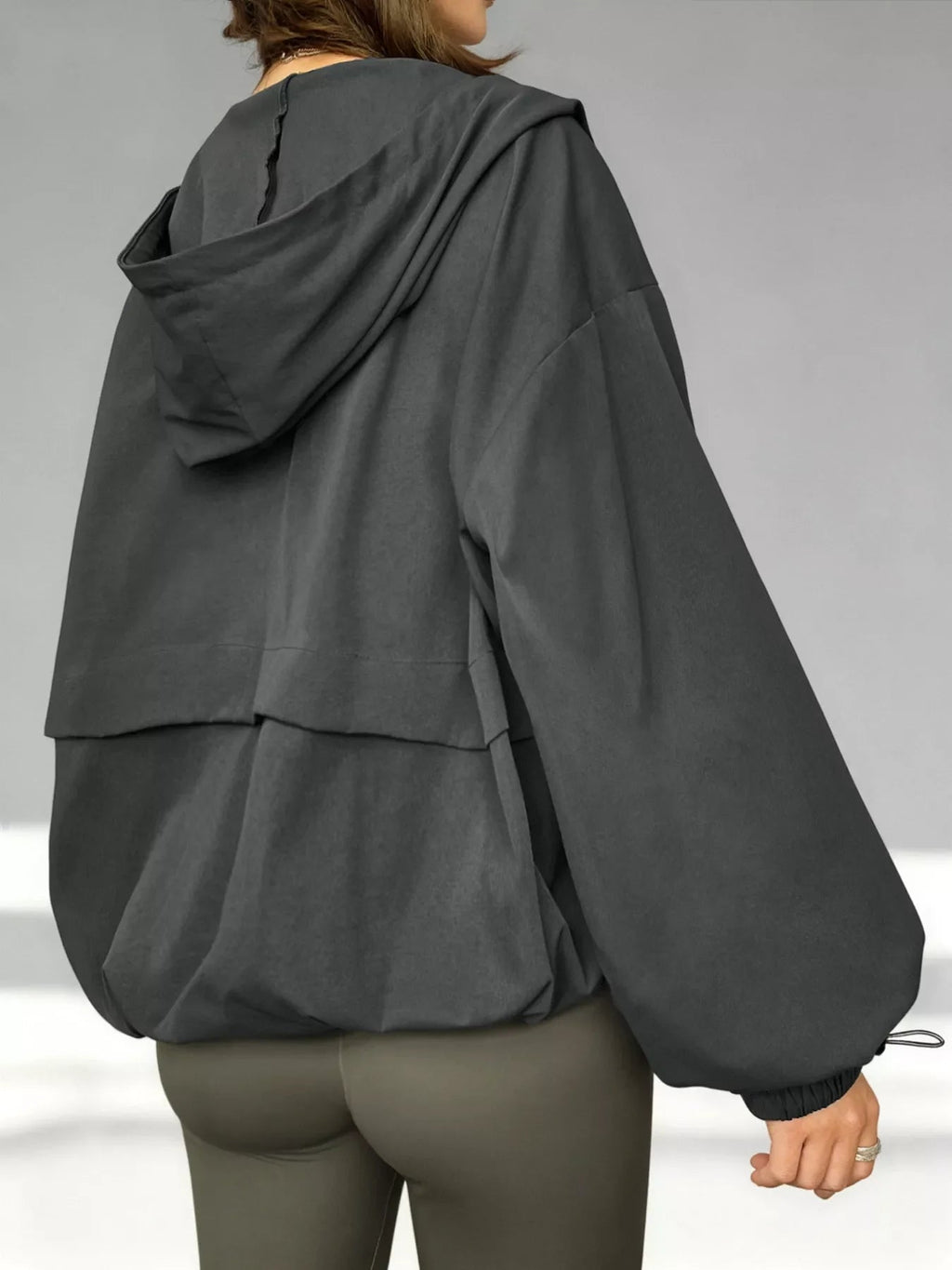 Drawstring Zip Up Hooded Jacket THRIXINE