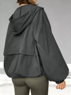 Drawstring Zip Up Hooded Jacket THRIXINE
