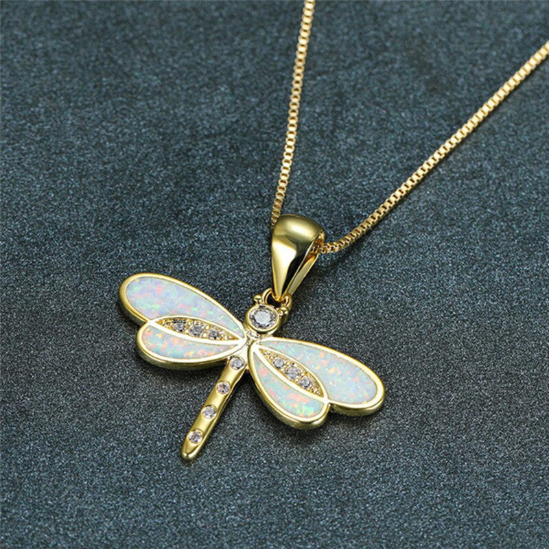 Simulated Opal Dragonfly Ladies' Pendant Necklace Pi-Mart