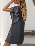 Ruffled Round Neck Short Sleeve Dress Feminine Simple Classic Dress Breathable And Comfy Dress Stevvex