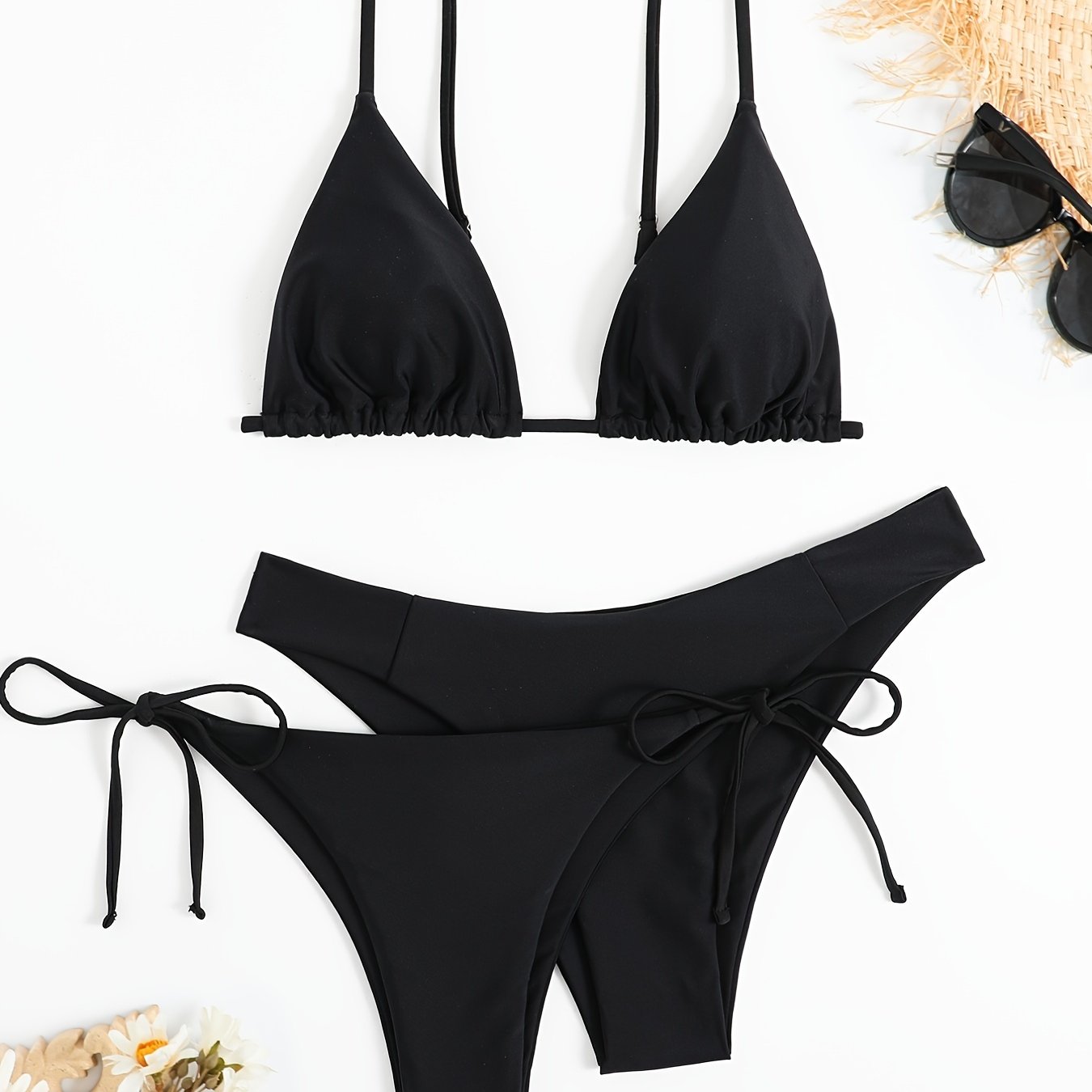 Essential Edge 3-Piece Bikini Set for Women – Solid Color High-Cut Triangle Top Two-Style Bottoms with Side Lace-Up Design & Quick-Drying Comfort – Versatile Women's Swimwear for Summer Pool Beach & Travel Stevvex