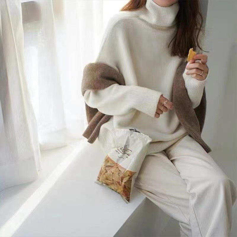 High-neck Women's Loose Versatile Knit Pullover Sweater Pi-Mart