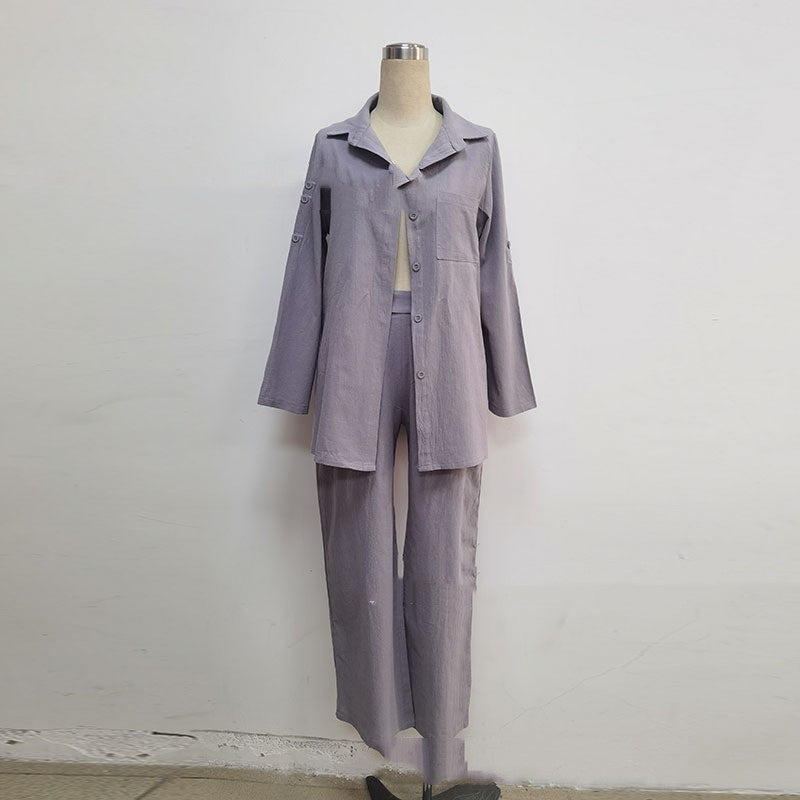Women's Long-sleeved Cardigan Top Pants Two-piece Suit Pi-Mart