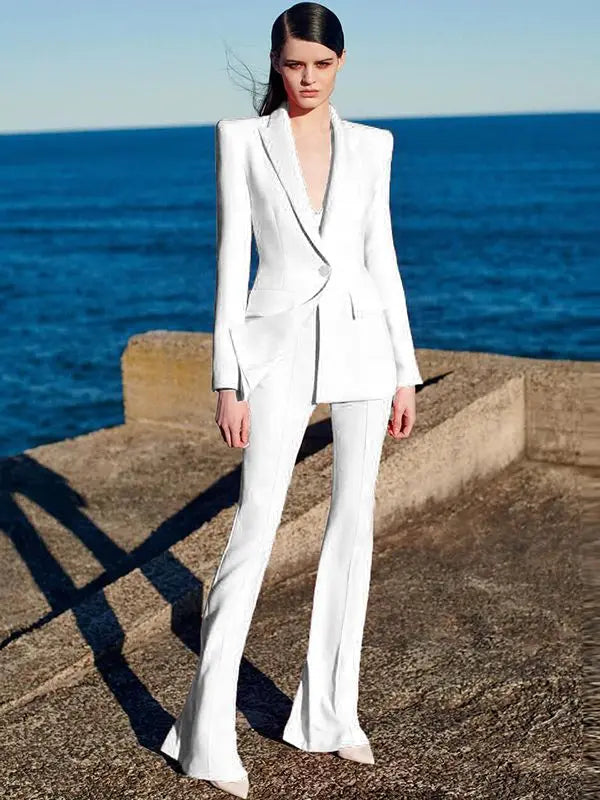 HIGH QUALITY New Fashion 2024 Designer Blazer Suit Set Women's Single Button Red Blazer Flare Pants Suit Purplish Diva
