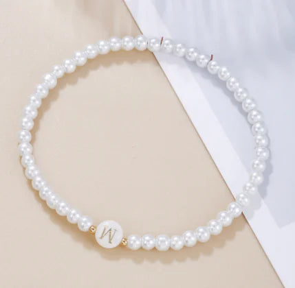 Dainty Faux Pearl Bead Initial Bracelet for Women Pi-Mart