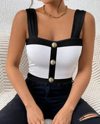 Women's Square Neck Sleeveless Color Blocked Versatile Slim Fit Vest - SJB-DIAMOND ELITES