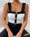 Women's Square Neck Sleeveless Color Blocked Versatile Slim Fit Vest - SJB-DIAMOND ELITES