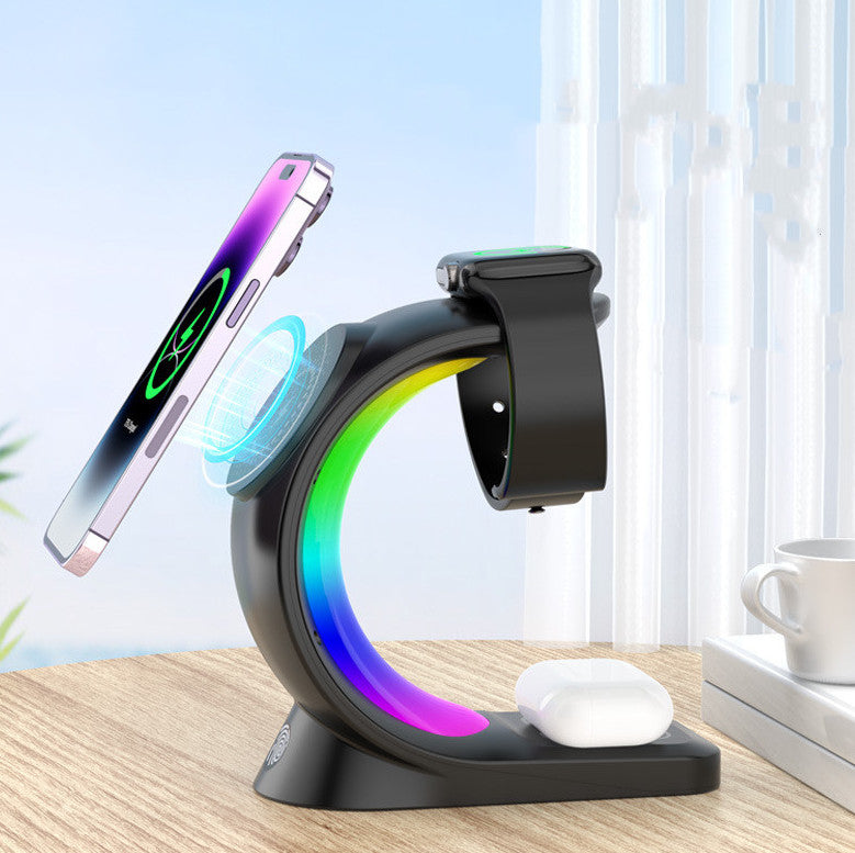 4 In 1 Magnetic Wireless Charger Fast Charging For Smart Phone Atmosphere Light Charging Station For Airpods Pro I-phone Watch Pi-Mart