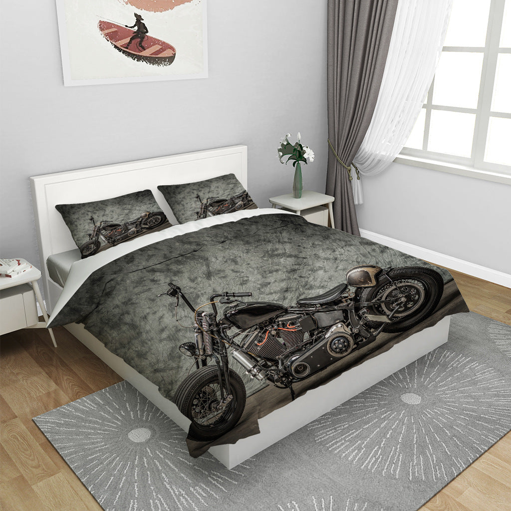 Dark Retro Motorcycle Quilt Cover Three-piece Set Pi-Mart