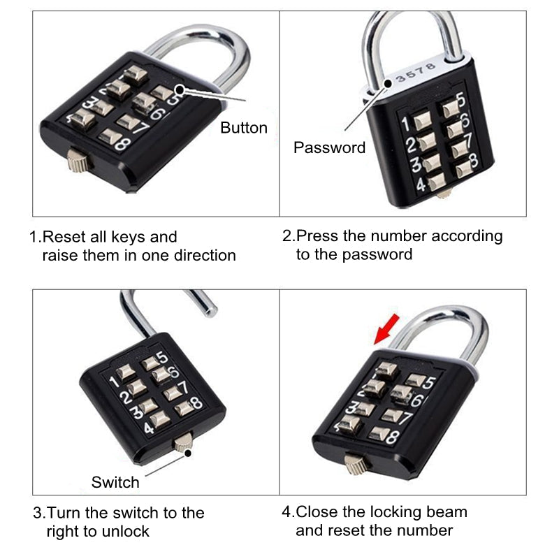 Mechanical 8-digit Key Lock Password Lock Padlock Pi-Mart