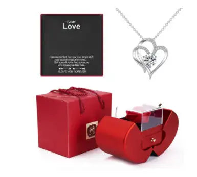 Fashion Jewelry Box Red Apple Christmas Gift Necklace Eternal Rose For Girl Mother's Day Valentine's Day Gifts With Artificial Flower Rose Flower Jewelry Box Lootquake LLC