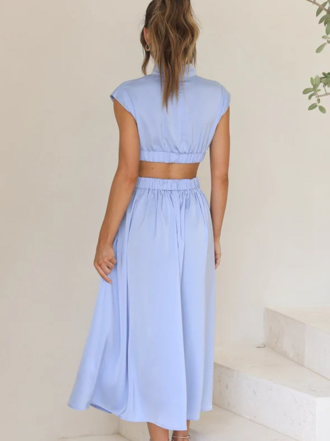 Modern Cutout Mock Neck Sleeveless Ruched Dress Elegant Dress For Women Stevvex