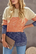 Color Block Round Neck Long Sleeve Sweater - SJB-DIAMOND ELITES