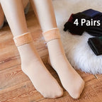 4 Pairs Snow Socks With Plush Lined, Thickened Warm Floor Socks, Winter Cold Cold Warm Socks Lootquake LLC