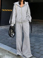 Side Striped Zip Up Hoodie and Pants Set THRIXINE