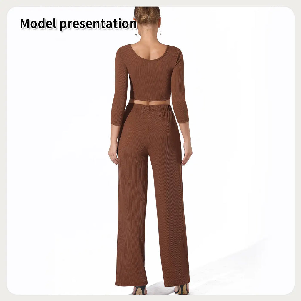 Women's Fashion Simple Solid Color Top Pants Set - SJB-DIAMOND ELITES